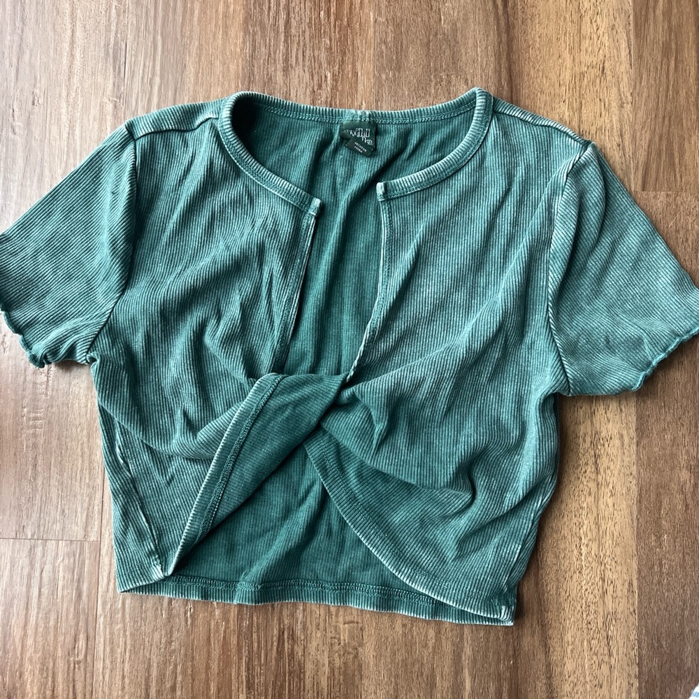 Green crop top with twist detail